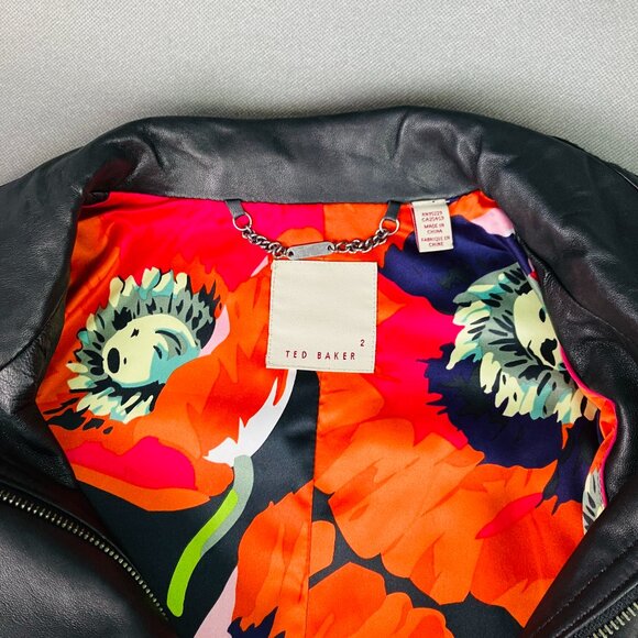 Ted Baker Women Black Biker Leather Jacket size 2, barely worn, like new - Picture 4 of 13